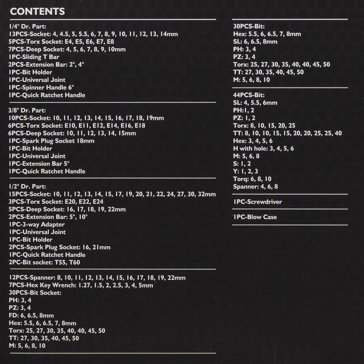 JCB 216 Piece Socket and Bit Set, Chrome Vanadium Steel | JCB-38841