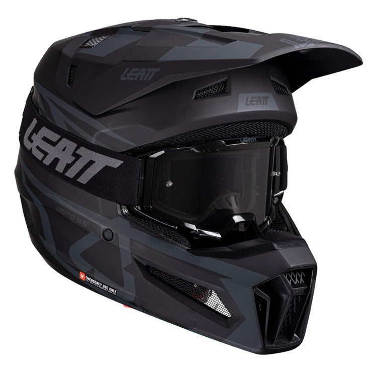 LEATT HELMET MOTO 3.5 V25 STEALTH BLACK/GREY INCLUDES 3.5 GOGGLE