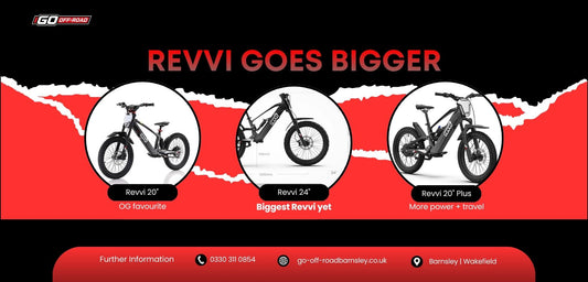 Revvi 20, new Revvi 20 Plus and Revvi 24 electric balance bikes for kids, available from GO Off-Road Barnsley