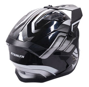 Stealth Fighter Multi Function Motorcycle Full & Open Face Helmet Graphic Orbit Black & Silver Gloss