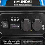 Hyundai 3.3kW / 3300W Inverter Open Framed Generator, Recoil Start, Pure Sine Wave | HY3750i