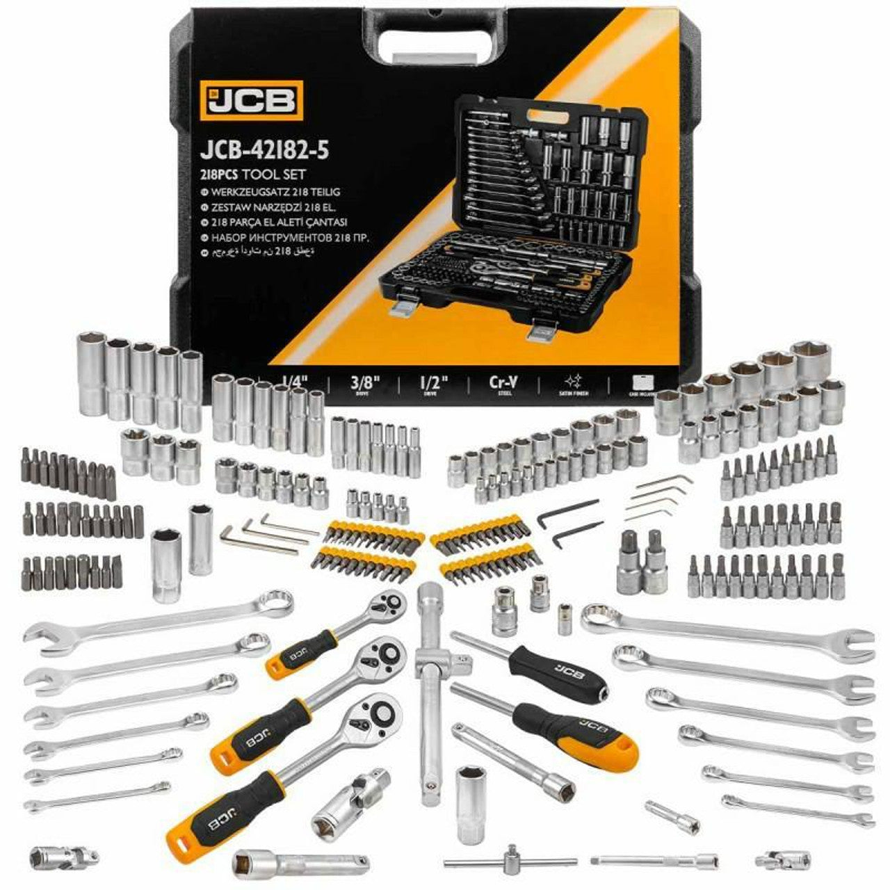 JCB 218 Piece Socket and Tool Set, 3/8'', 1/4'' and 1/2''| JCB-42182-5