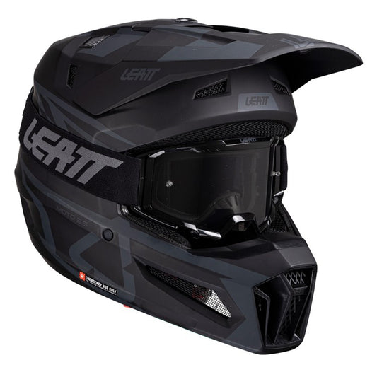 LEATT HELMET MOTO 3.5 V25 STEALTH BLACK/GREY INCLUDES 3.5 GOGGLE