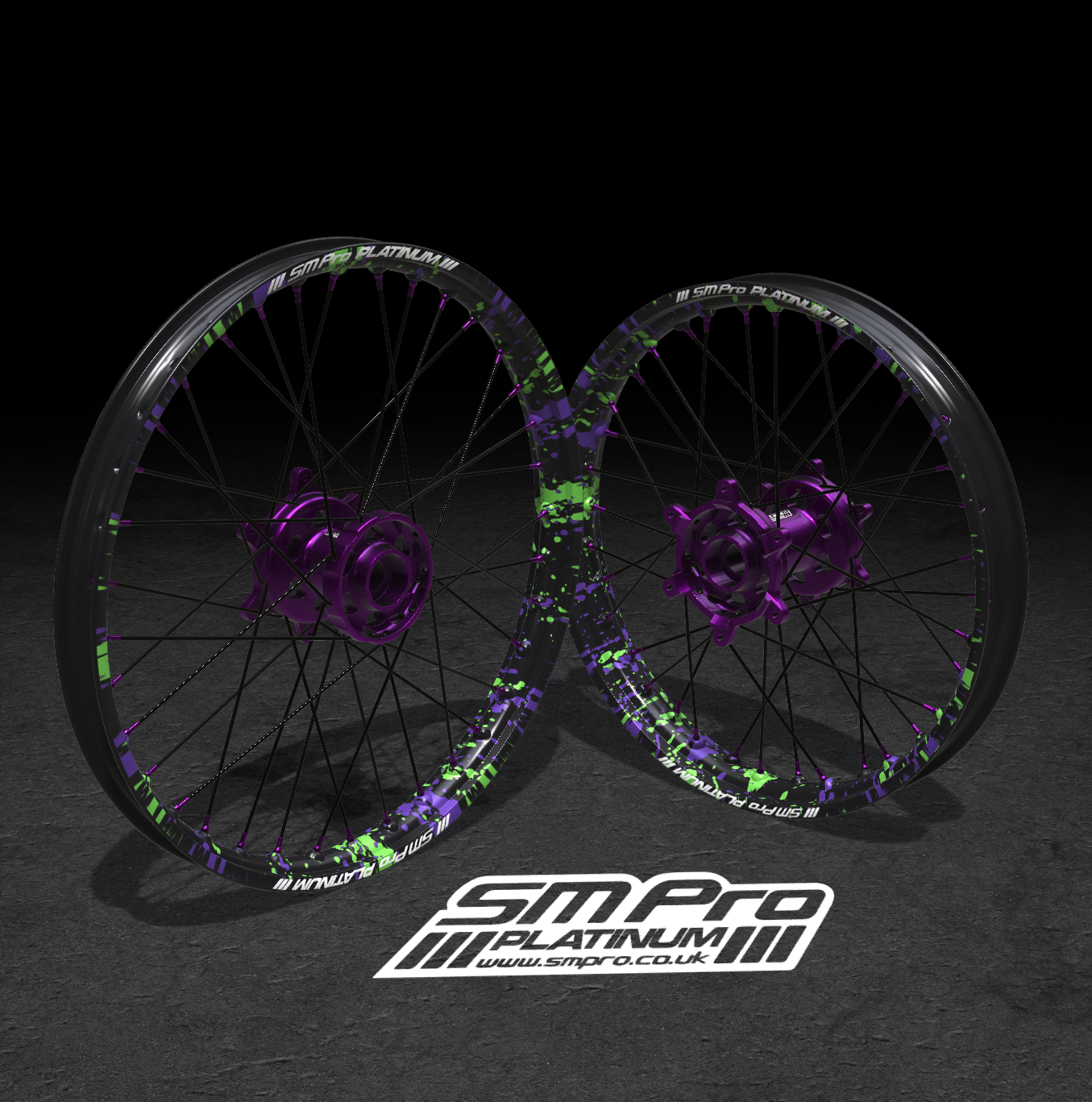 SM PRO SUR RON WHEEL SET 19/16" SPLATTERKOTE PURPLE/GREEN COMBO