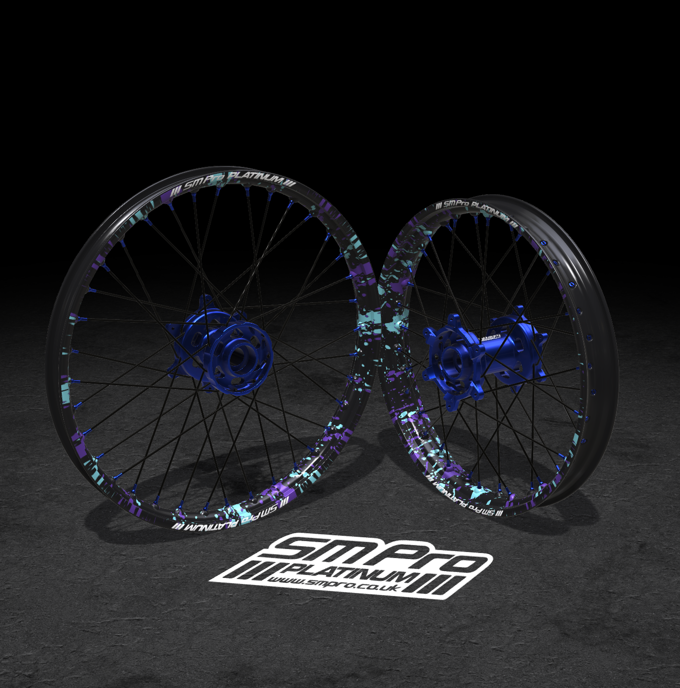 SM PRO SUR RON WHEEL SET 19/16" SPLATTERKOTE BLUE/PURPLE COMBO