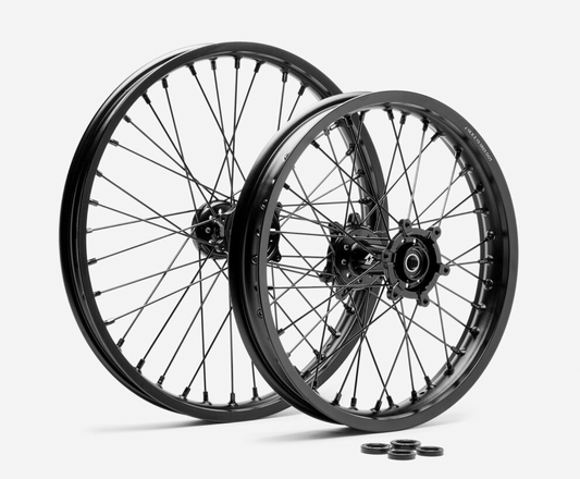 Full-E Charged Front and Rear Wheel Set 21inch x 1.6 & 18inch x 2.15 for Ultra Bee Black Spokes