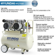 Hyundai 1500W 50L Oil Free Low Noise Portable Electric Air Compressor 11CFM 118psi | HY27550