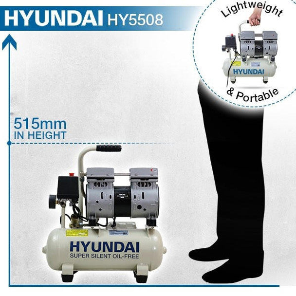 Hyundai 550W 8L Oil Free Low Noise Portable Air Compressor 4CFM 100psi Direct Drive | HY5508