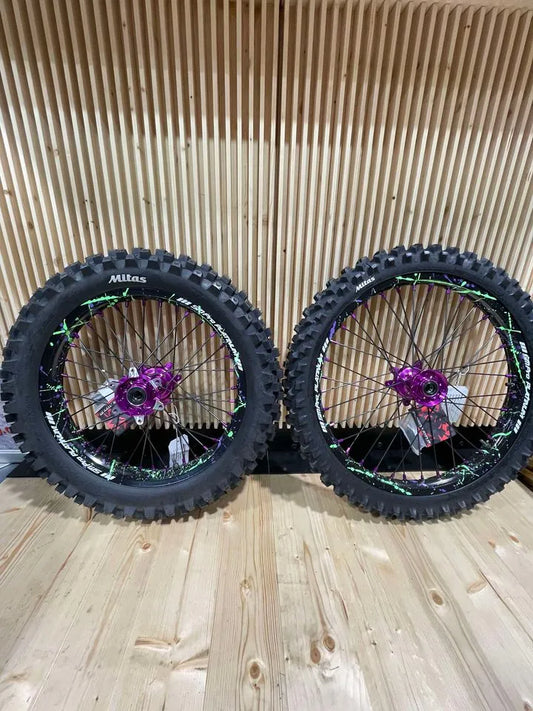 SM PRO ULTRA BEE WHEEL SET 21/18" SPLATTERKOTE GREEN/PURPLE COMBO