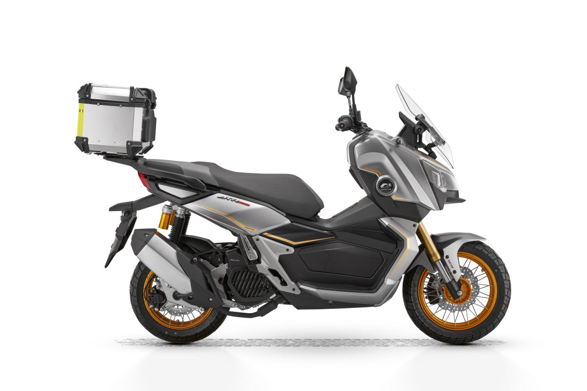 view of grey QJMotor ATR 125 adventure scooter