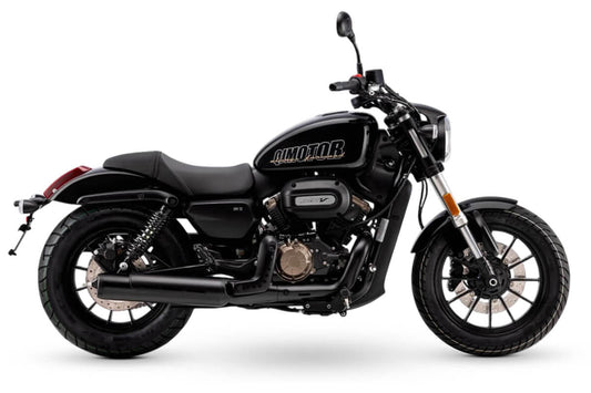 Side view of QJMotor SRV 125 cruiser motorcycle in black